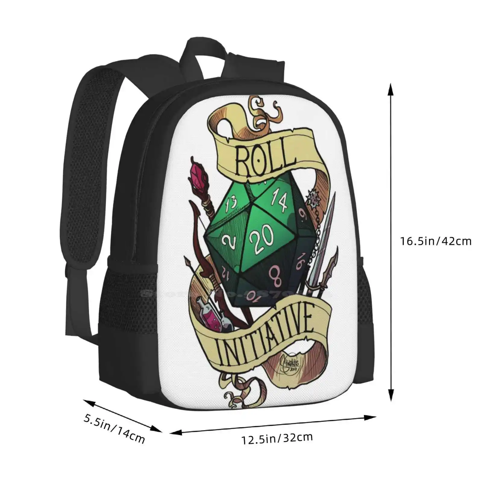 Roll Initiative Fashion Pattern Design Travel Laptop School Backpack Bag Dnd And Dragons D20 The Adventure Zone 20 Sided Die