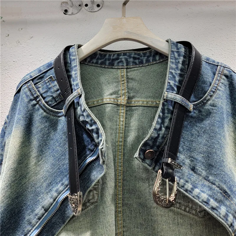 Tannt femmes manteau manches chauve-souris irrégulière courte veste en jean manteaux asymétrie mode décontracté bleu Denim manteaux pour les femmes 2025 nouveau