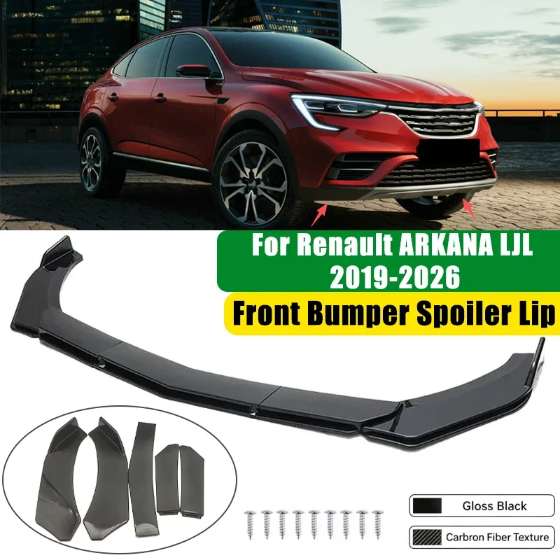 For Renault ARKANA LJL 2019-2026 5Pcs ABS Car Front Bumper Lip Spoiler Splitter Body Kit Canard Tuning Accessories