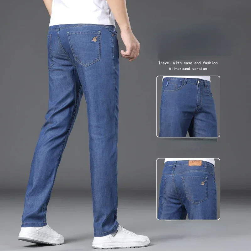 Summer Men's Thin Straight-leg Loose Jeans Classic Style Advanced Stretch Baggy Pants Male Plus Size 40