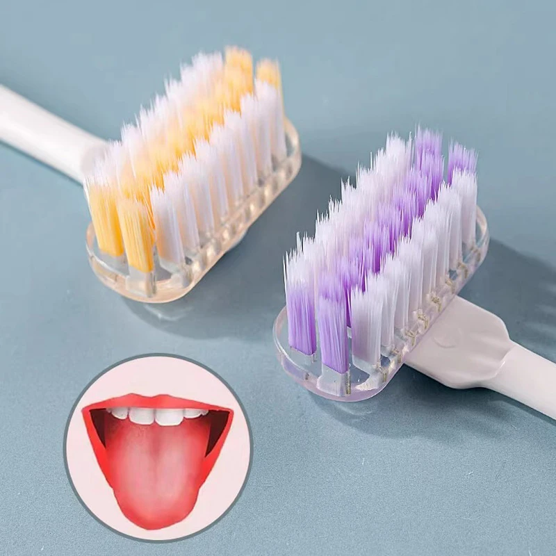 Cepillo de dientes Interdental para adultos, 2 piezas, cerdas suaves, recubrimiento de lengua, cerdas suaves