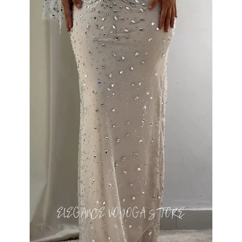 Gaun Prom Model Sheath Warna Silver Gray Diamond Custom EVS, Satu Tali Bahu, Panjang Se-Mata Kaki, Vestidos De Noche, Formal