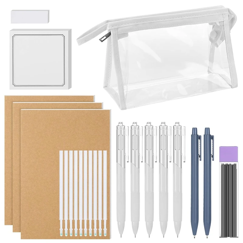 School Supplies Set - Back To School Essentials, Large Capacity Pencil Case,0.5Mm Black Ink Pen, Mechanical Pencils