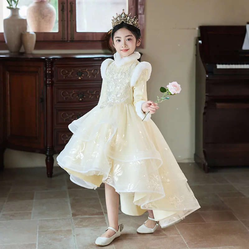 

Свадебное платье для девочек, утепленные осенне-зимние детские платья для девочек, карнавальные вечерние платья для дня рождения, вечерние детские платья с длинными рукавами, новые