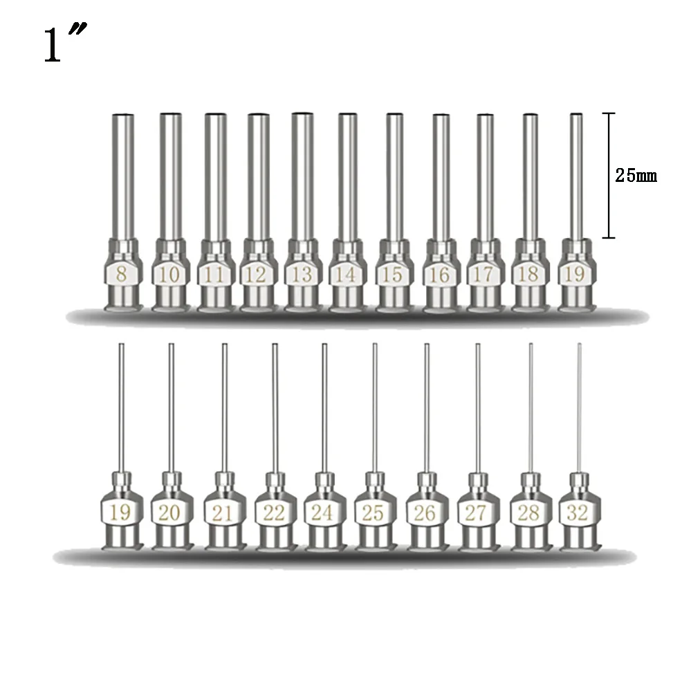 1 Inch 25mm 12pcs/box Stainless-Steel Needles Syringe Dispenser Dispensing Glue Tool 8 10 11 12 13 14 15 16 17 18 19  28 30G