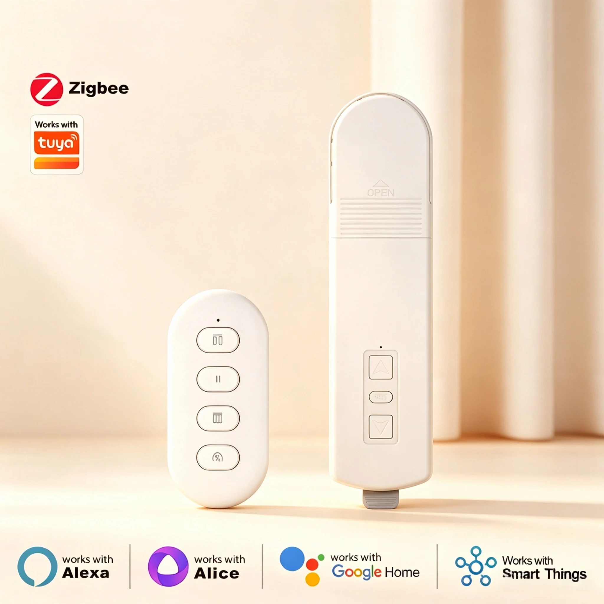 Smart Zigbee DIY Motorized Chain Roller Shade Blind Motor with Remote, Compatible with Tuya, Alexa, Google Home, Alice