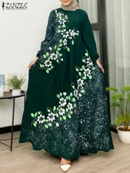 ZANZEA Bohemain Floral Printed Muslim Dress Robe Femme Ramadan Sundress Dubai Turkey Abaya Women Stylish Long Sleeve Vestidos