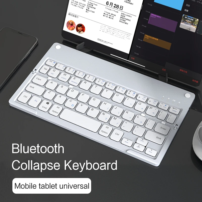 ZONFRONT-miniteclado plegable con Bluetooth, teclado inalámbrico con soporte para iPad, Xiaomi, teléfono, tableta, Android, IOS, Windows