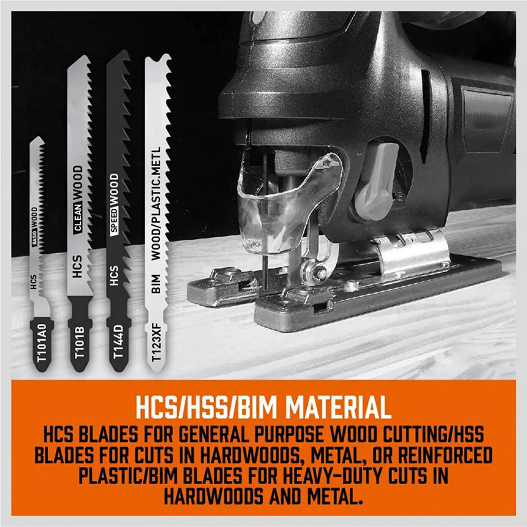 

A63K-50 Pcs T Shank Jig Saw Blade Set, T-Shank Blades For Wood, Plastic And Metal Cutting