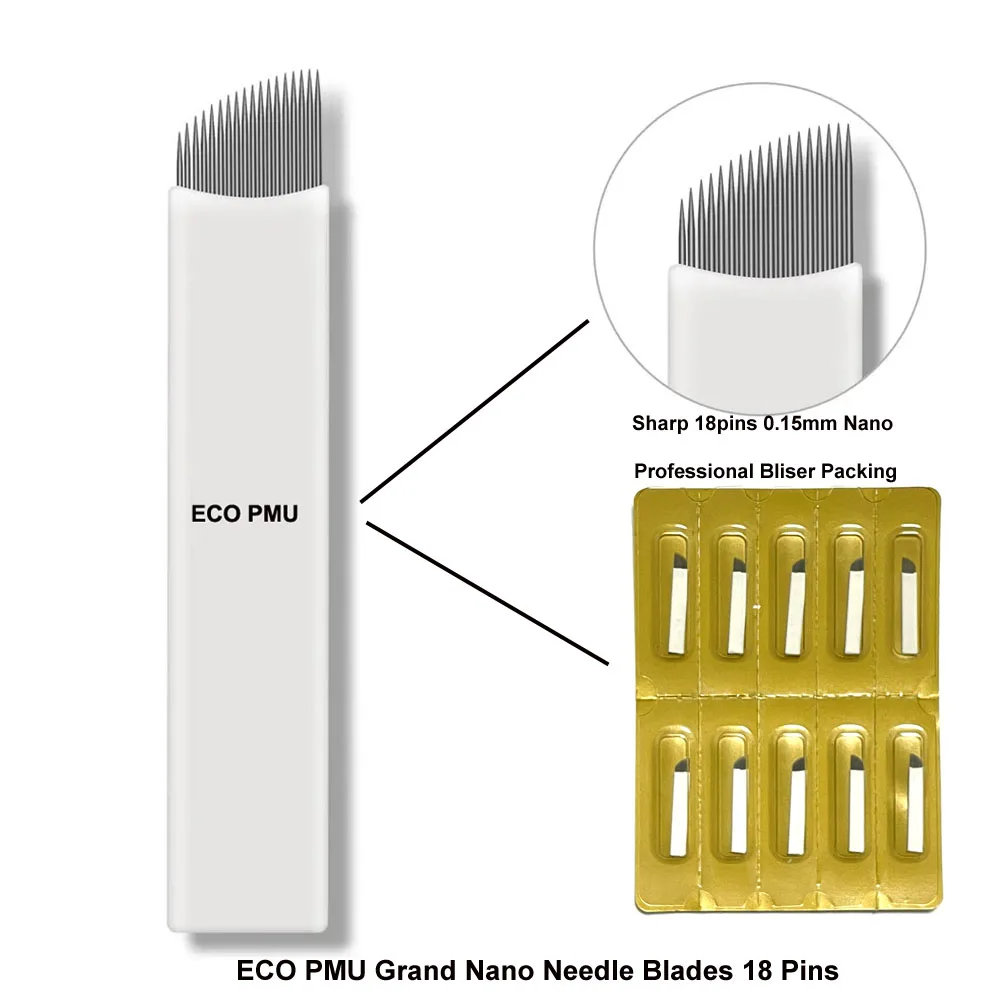 Cuchillas de aguja grandes ECO PMU # 18 Nano 0,15 mm con embalaje blister estéril EO 50 piezas