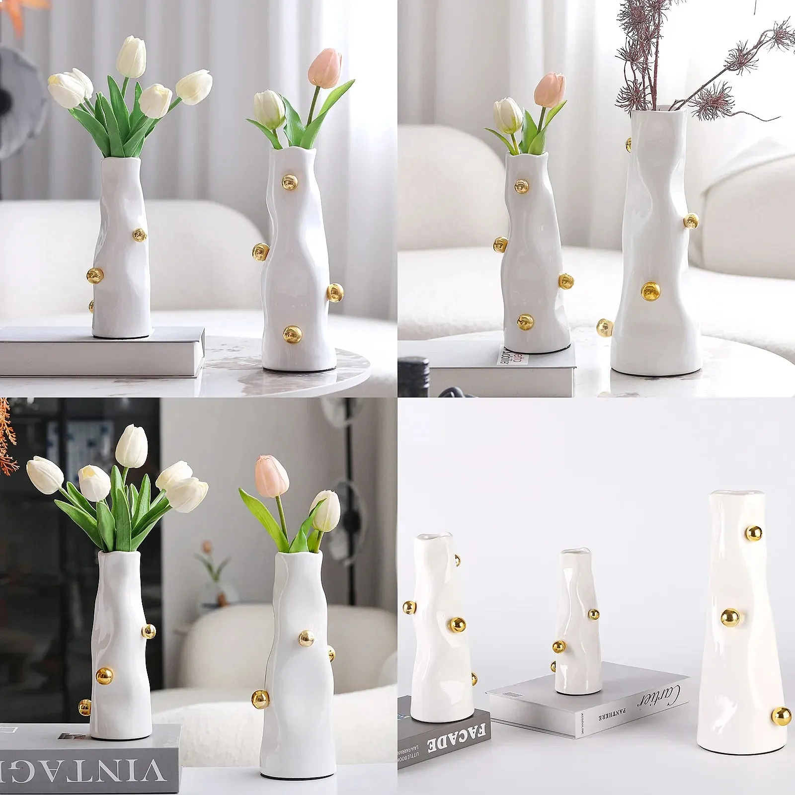 Golden Ball and White Bottle Resin Vase Creative Art Ornaments Home Desktop Ornaments Dry Flower Accessories Art Ornaments