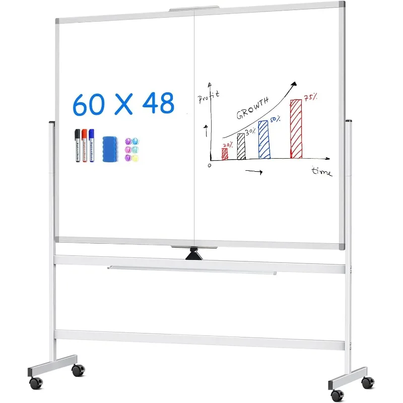 

Whiteboard 60 x 48, Magnetic Stand Whiteboard on Wheels, Reversible Double Sided Mobile Dry Erase Board - 5' x 4' Easel Stand