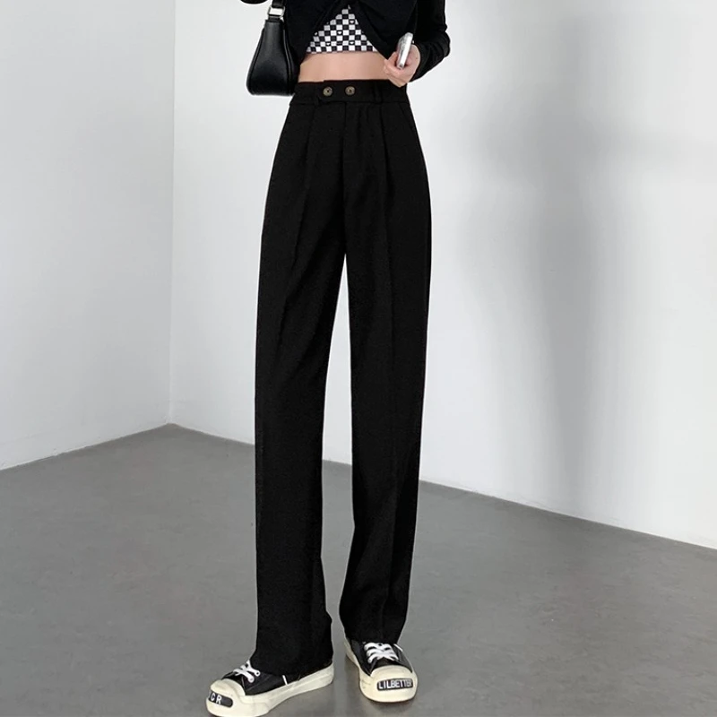 Wide-legged Pants Women Loose Casual High Waist Full Length Thin Solid Color New Spring and Summer Straight Trousers Female