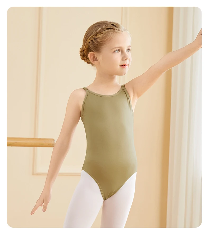Ballett-Trikots für Mädchen und Kinder, nackt, nahtlos, Leibchen, verstellbarer Schultergurt, Tanz-Body, Gymnastik-Trikot, Unterwäsche – Detail 7