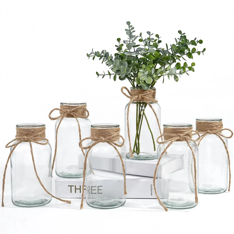 Vasos de vidro vintage, vasos de flores transparentes, garrafa de flores nórdicas, plantas retrô, jarra de vidro para fazenda, decoração de casamento, decoração de casa
