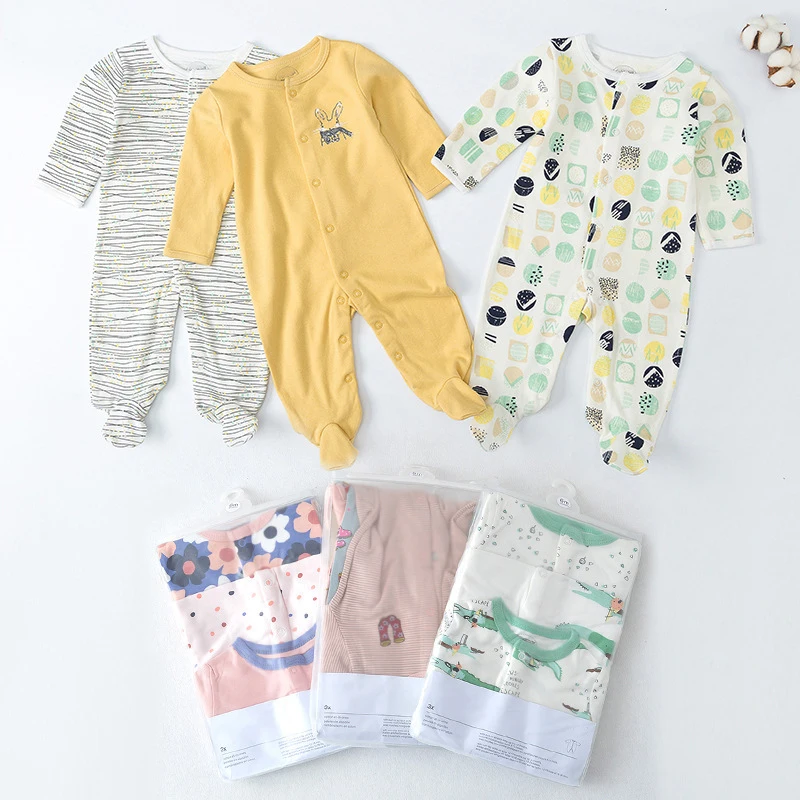 Babies Rompers 2024 Brand 100% Cotton Long Sleeve Baby Boys Girls Clothes Pajamas 3Pcs/Lot Newborn Clothing Infant Jumpsuits