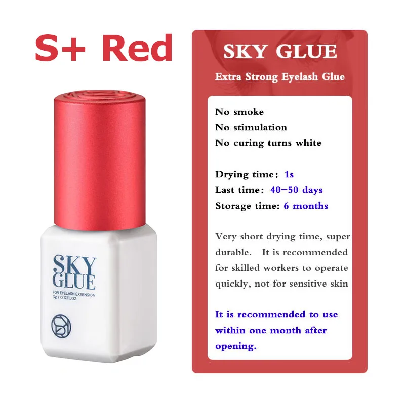 1 Bottle 5g Sky S+ Glue False Eyelash Extension Adhesive 1s Fast Dry Strong Black Korea Original Red Cap Retention 6-7 Weeks