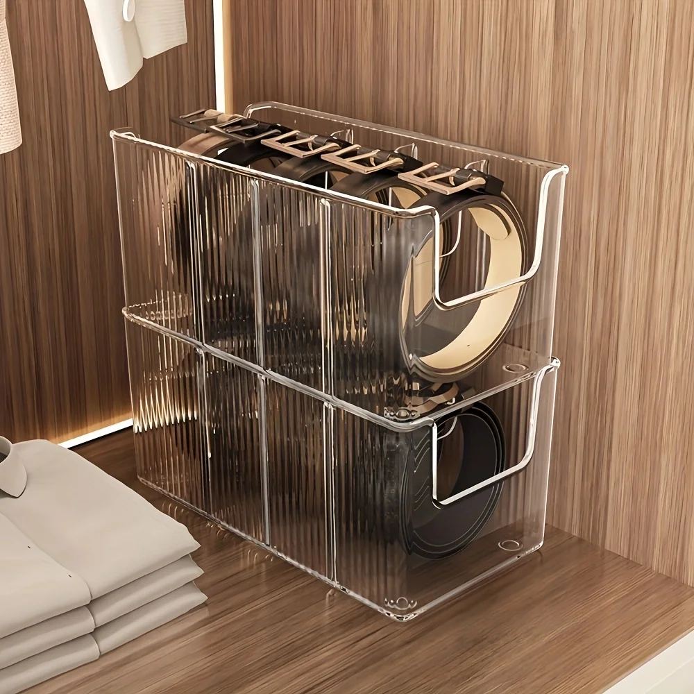 1/2 قطعة من صناديق تخزين الحزام، تتميز رف حزام مقسم بسعة كبيرة، متعدد الاستخدامات لتنظيم الأحزمة والملابس ومستحضرات التجميل