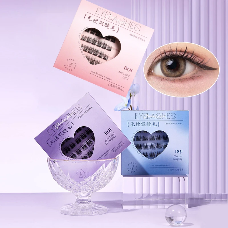 Bqi-ひまわりのつけまつげ、茎なし、接着剤なし、超柔らかく、刺激がありません