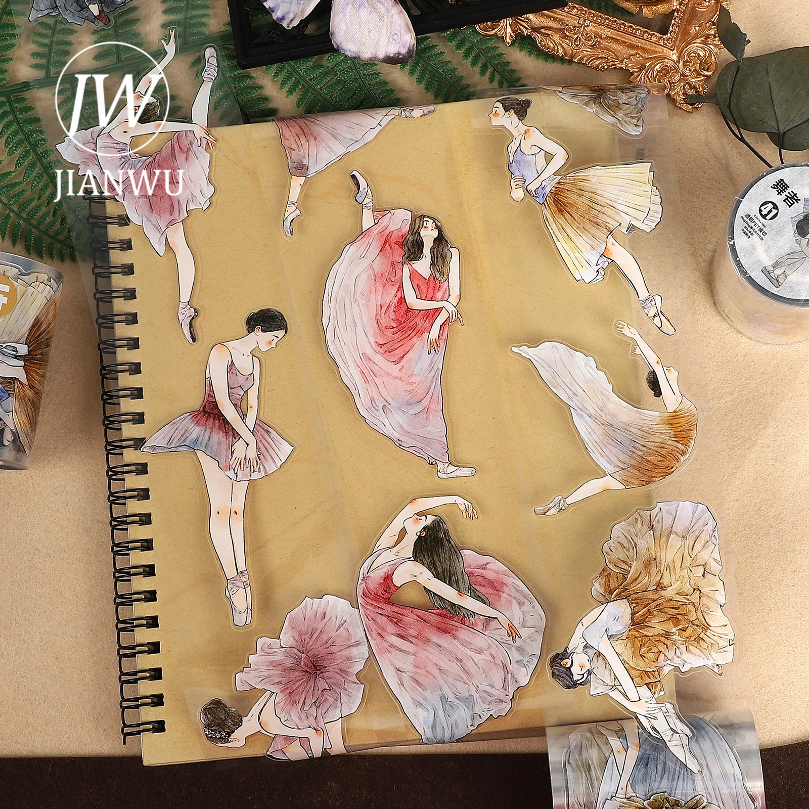 JIANWU 65mm * 10m Vintage chica personaje bailarina paisaje Material Collage álbum de recortes PET cinta creativa DIY diario papelería