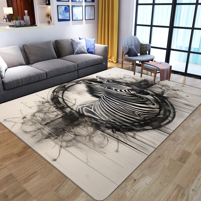 Animal Cartoon Horse 3D Living Room Floor Area Rugs Artistic Zebra Printed Children Bedroom Bedside Sofa Carpet Kitchen Door Mat