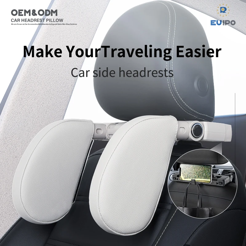 Ergonomic car headrest, one-click installation design - PVC artificial leather and chronic rebound memory foam, adjustable to fi