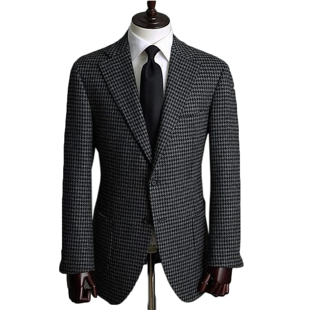 Houndstooth Heren Smoking Pakken 2-delig Winter Tweed Warme Dikke Pakken Aangepaste Speciale Gelegenheid Pakken Formele Kleding Feestkostuums