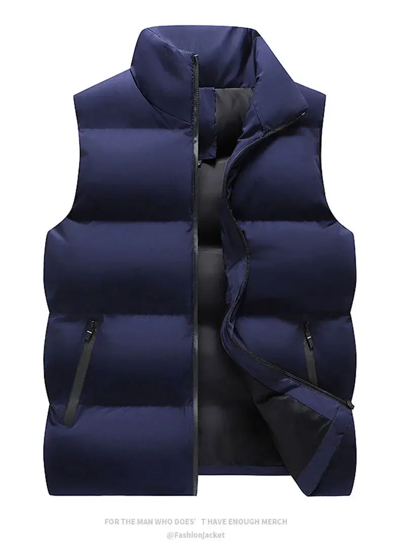 2026 Men Autumn Winter Stand Collar Windproof Slim Fit Warm Vest Outdoor Casual Sleeveless Jacket Fashion Trendy Clothing