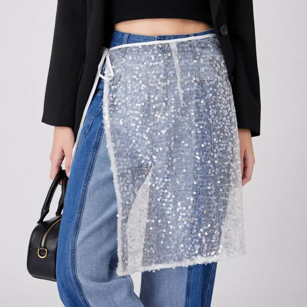 สีทึบกระโปรง Elegant LACE-up เลื่อมตาข่ายกระโปรงผู้หญิงเงา Decor Soft Breathable เส้นด้าย