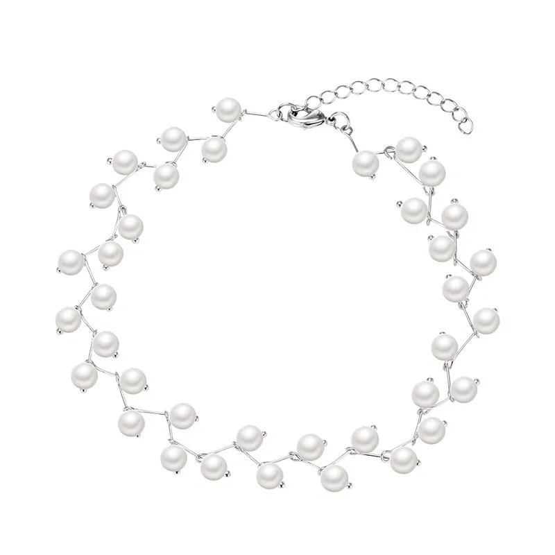 Unregelmäßige Imitationsperlen-Chokerkette, einfache Perlen, silberfarbene Schlüsselbeinkette für Frauen, Vintage-Halskette, Schmuck. – Detail 6