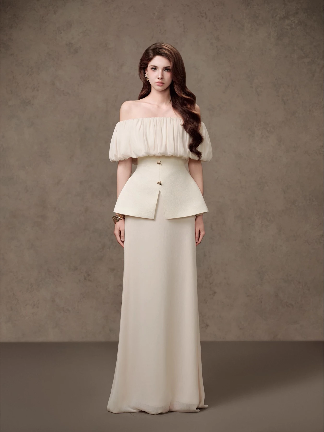

Elegant Chic Shoulder Bared Shirt Women's Fashion Set Unique Attractive Top And Skirt Two Piece Suite for Autumn Casual Wear