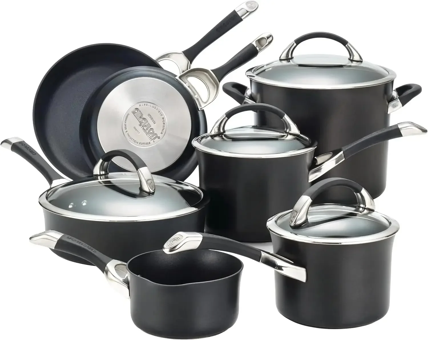 Symmetry Hard Anodized Nonstick Cookware Pots and Pans Set, 11-Piece, Black