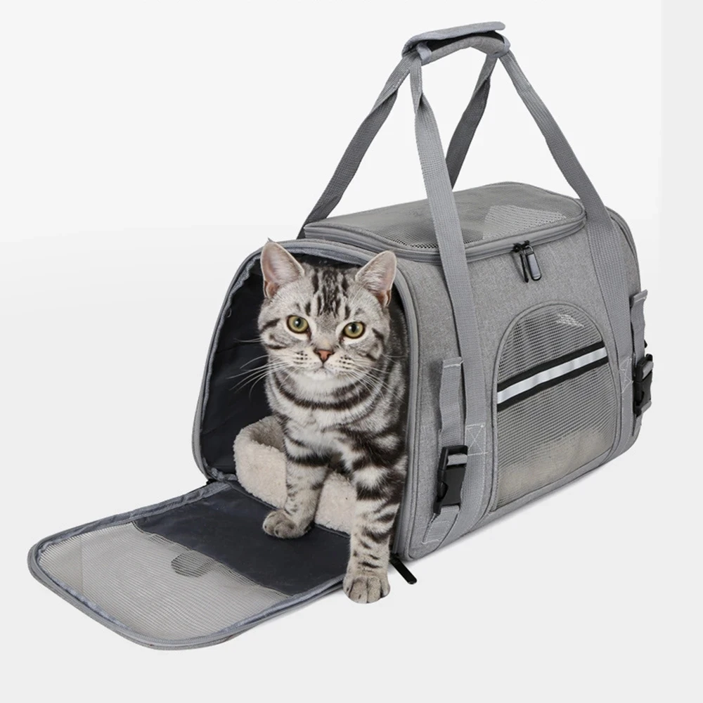 Imagem -02 - Dobrável Gato Mochila para o Cão de Estimação Gato Bagcat Transportadora Bolsas Transporte Bolsa do Animal de Estimação com Travamento de Segurança Zíperes Portátil Respirável