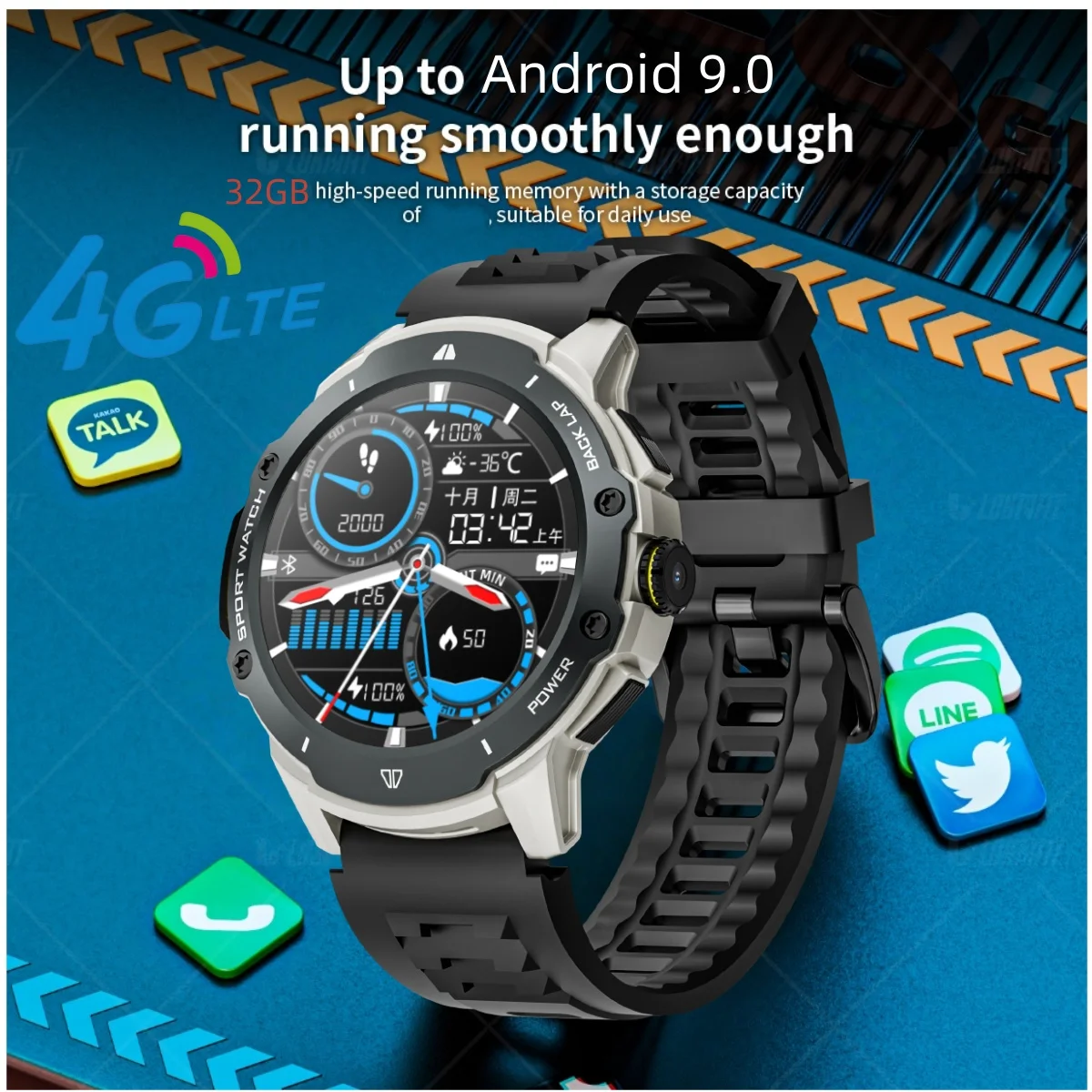 

32GB+256GB Smart Watch 4G Network SIM Card 1.43''AMOLED 200W Camera with GPS Wifi Google Play Dynamic Dial Android for Men Women