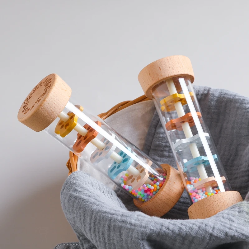 Montessori Baby Regenmacher Regenbogen-Sanduhr Regenmusik-Rassel Pädagogisches Babyspielzeug Farbenfrohe Montessori Sensorik-Spielzeuge für Kinder – Detail 8