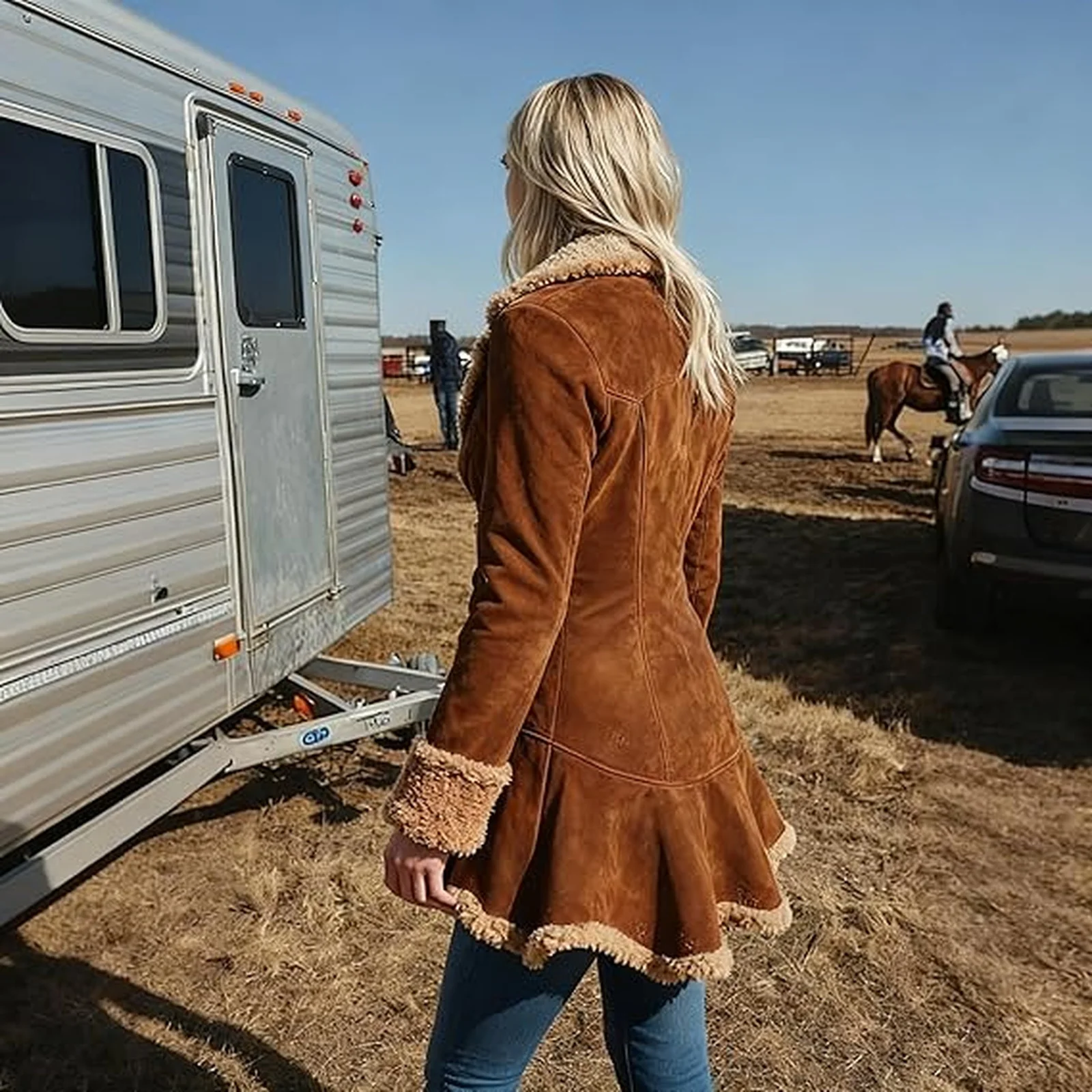 Dámská džínová westernová retro větrovka, plyšová módní teplá a plyšová bunda, zimní venkovní teplý kabát, dámský kabát - náhled 4