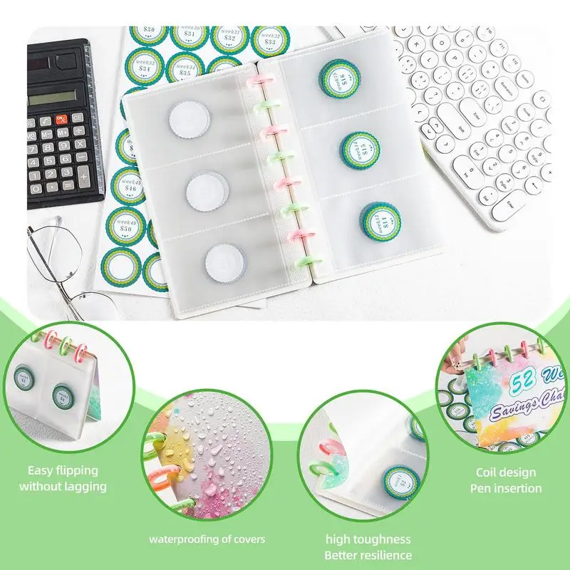 دفتر ملاحظات لتوفير المال مع مظاريف نقدية ، مخطط الميزانية ، توفير المال ، الميزانية النقدية ، الإدارة المالية ، 52 أسبوعًا