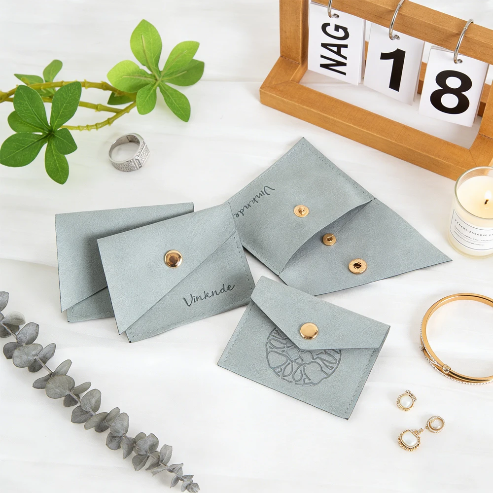 

100 шт. 9x7 см Роскошные микрофибровые золотые мешочки-конверты на кнопке для колец, серег, наушников, монет, мыла, подарочных наборов, органайзеров