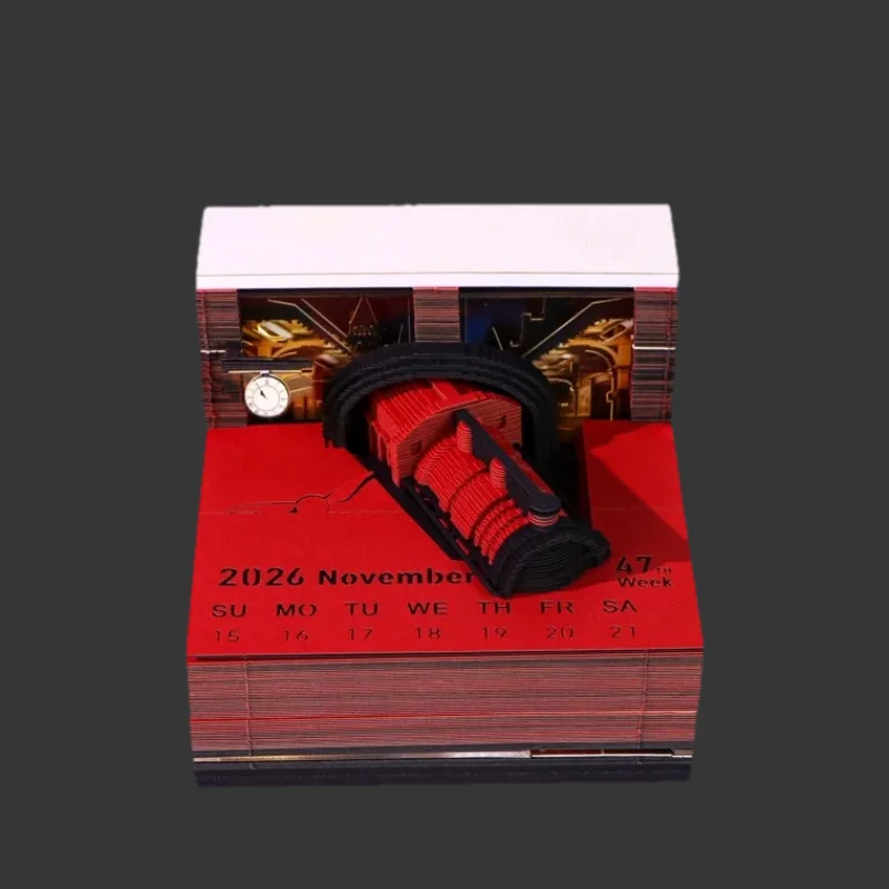 

Календарь Time Piece 2026 Настольный календарь со светодиодной подсветкой 3D-разрывной календарь Резьба по бумаге Художественный блокнот Блокнот Подарок на Рождество