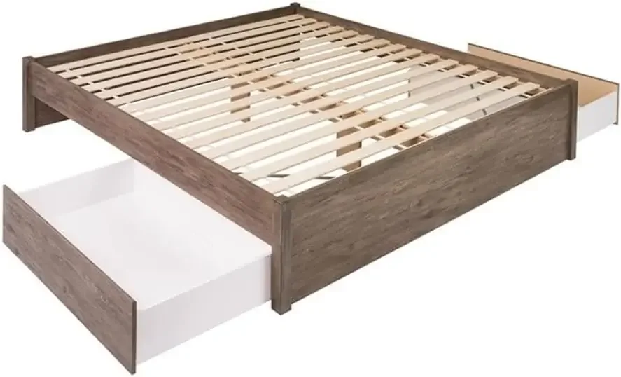 Select King 4-Post Raised Platform 2-Drawer Storage Bed, Modern King Storage Bed with Drawers 83