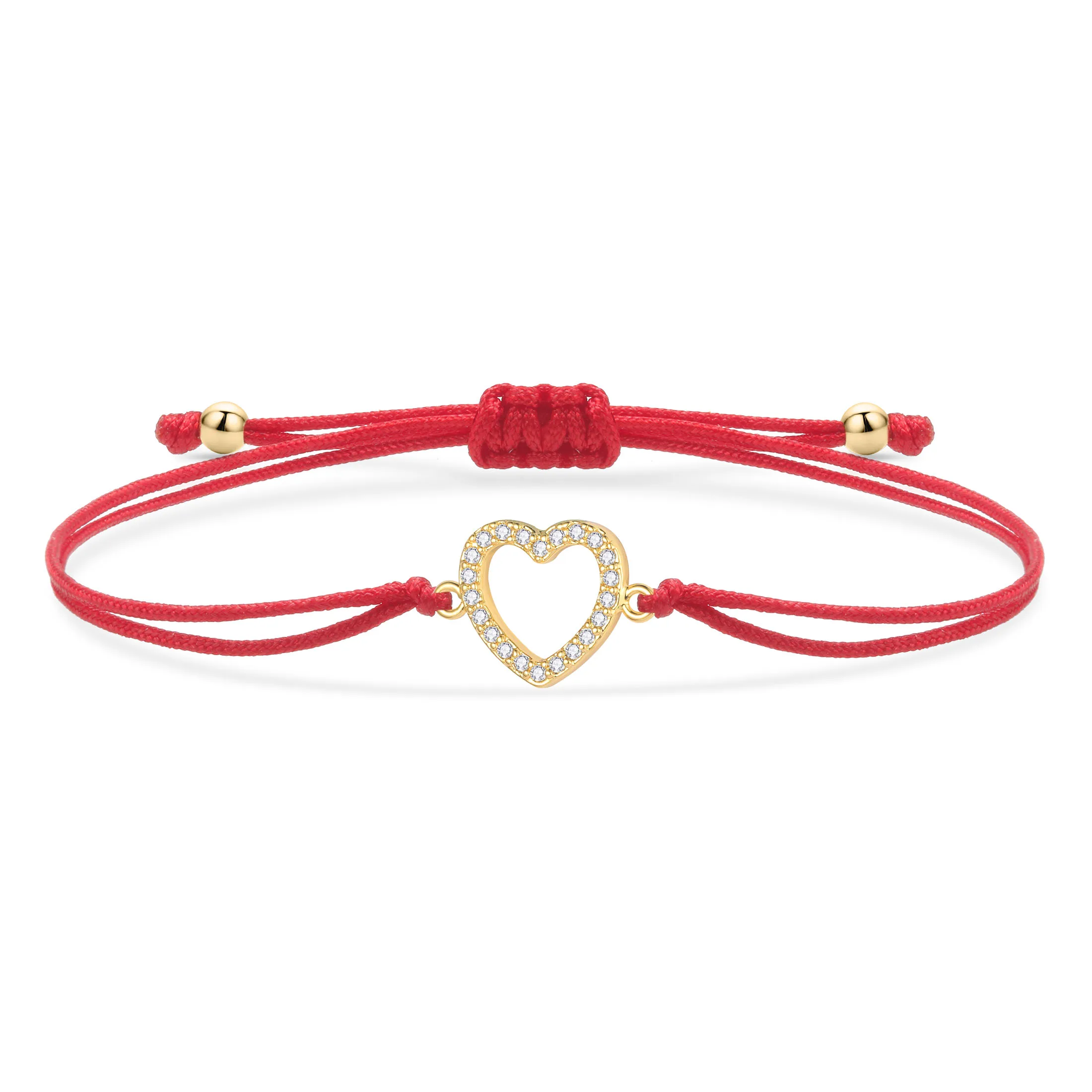 CZ Crystal Brass Love Heart Charm Bracelet Women Lover New Fashion Gold-plated Brass Cubic Zirconia Zircon Red String Jewelry