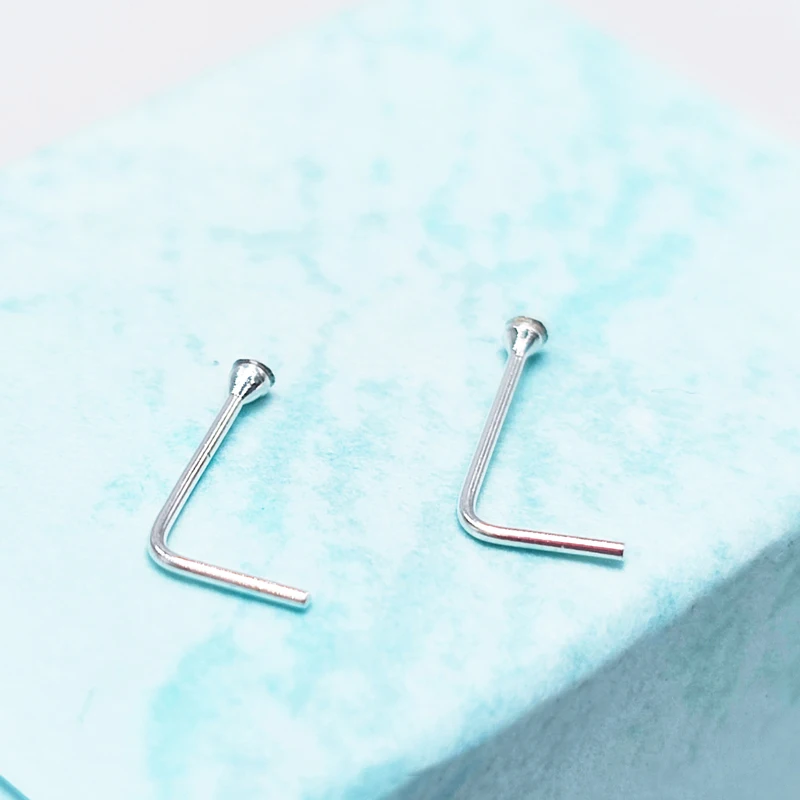 20pcs/lot 1mm Clear Crystal Nose Rings Studs 925Sterling Silver 24G L Shape Nose Nostrial Piercing Nez for Women