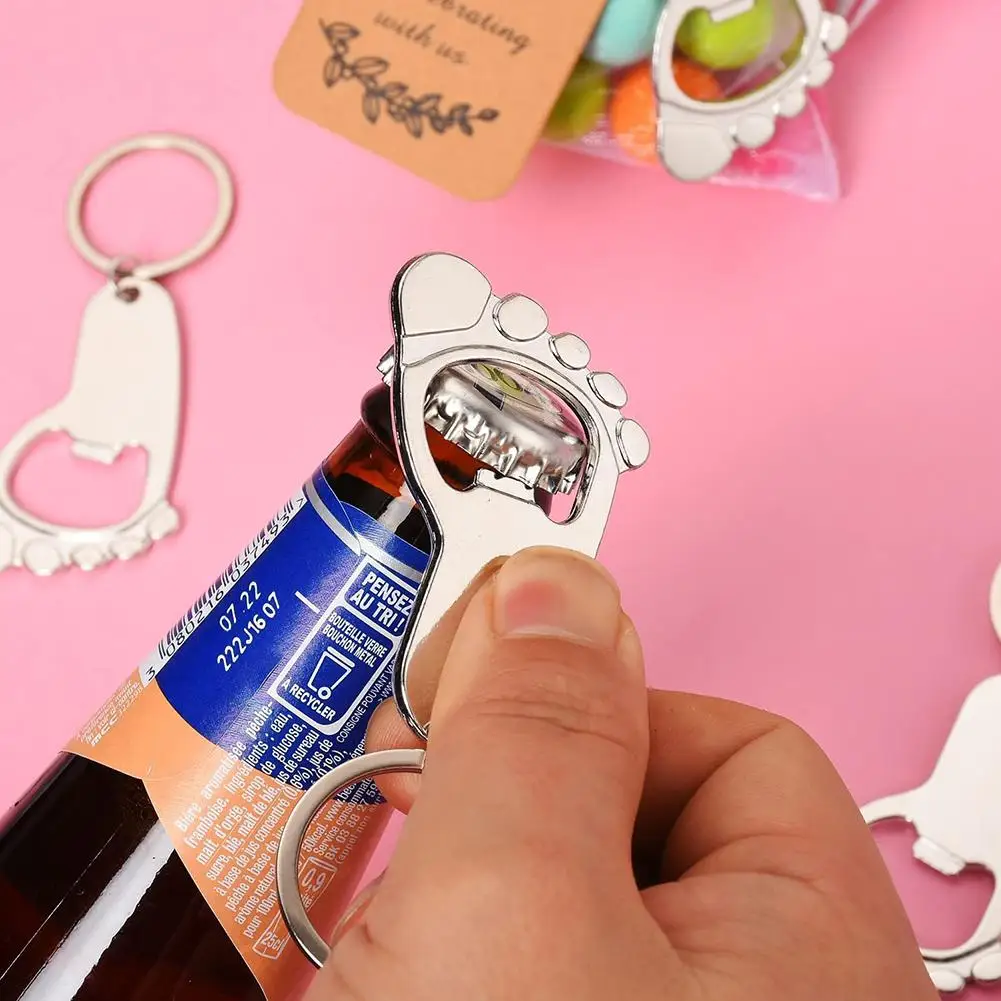 Llavero con huella de 20 piezas, juego de Abrebotellas con bolsas de Organza, etiquetas, hilo de yute, recuerdos para invitados de Baby Shower