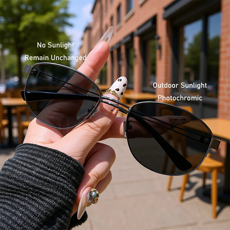 

Anti-blue Light Photochromic Glasses Fashion Half Frames Oval Accessory Eyewear Trendy Outdoor Photography Eyeglasses