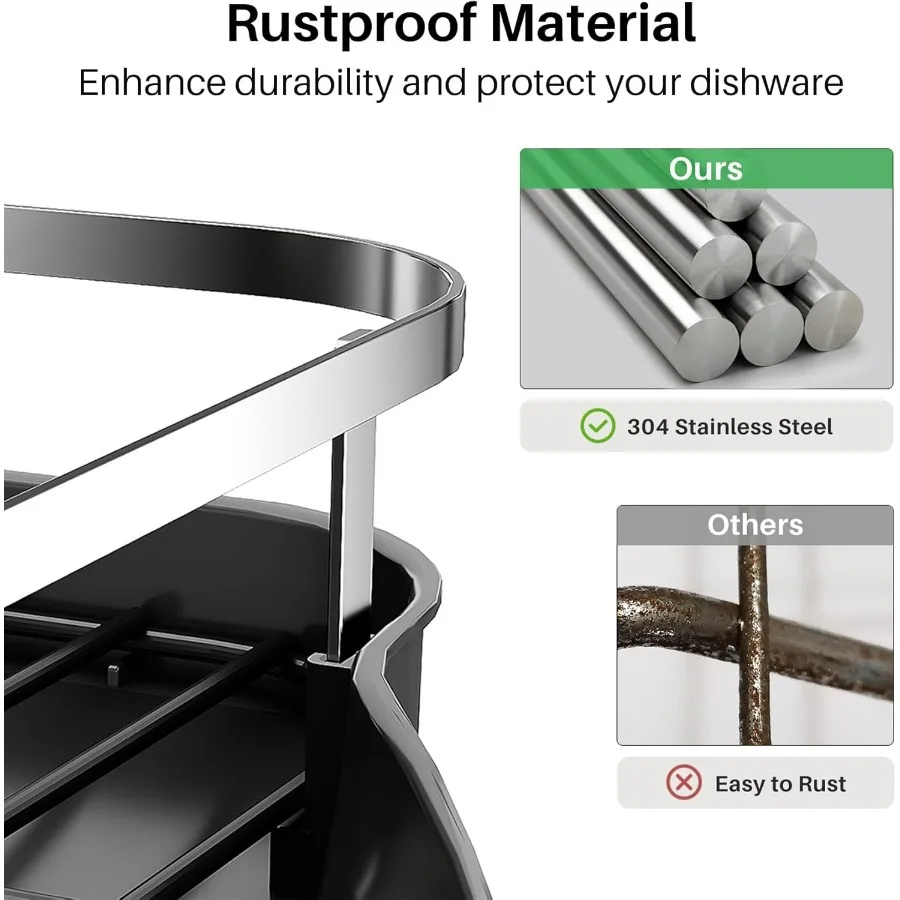 رف تجفيف الأطباق، رف أطباق قابل للتوسيع لطاولة المطبخ، مصفاة أطباق من الفولاذ المقاوم للصدأ مع مجموعة ألواح تصريف وحامل أواني