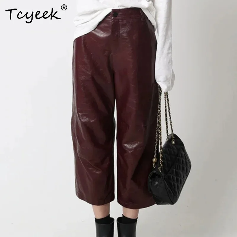 Tcyeek Real Leather Pants for Women 2026 Genuine Sheepskin Fashion Women's Pants High-quality Cozy ladies Trousers Брюки Женские
