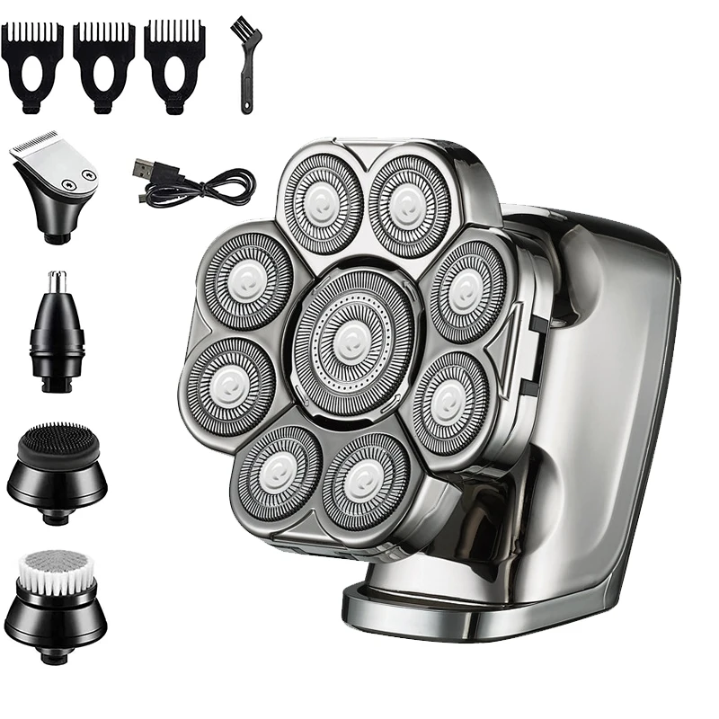 Rasoir électrique 9D pour hommes chauve à tête flottante 6 en 1, avec tondeuse nez/corps, affichage LED humide/sec, Kit de toilettage mis à niveau