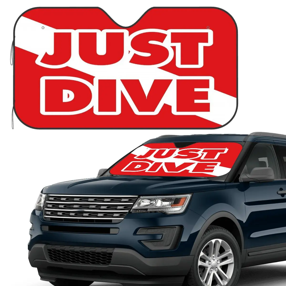 

Just Dive, Scuba Diving Flag Sunshade Windscreen Car Front Windshield Window Sun Visor Accessories Covers