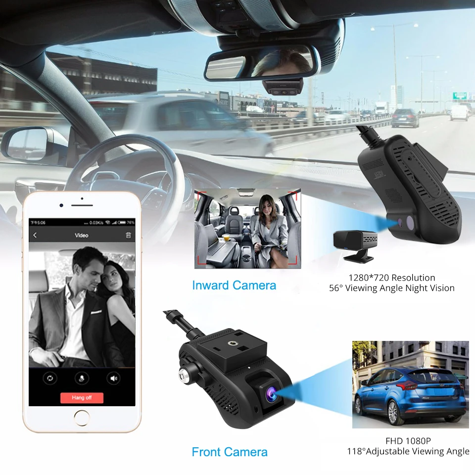 JC261 4G ADAS Dual Dash Cam Front & DMS AI Camera, Remote Monitor Live Video GPS Car Camera 1080P Night Vision Event Video SOS