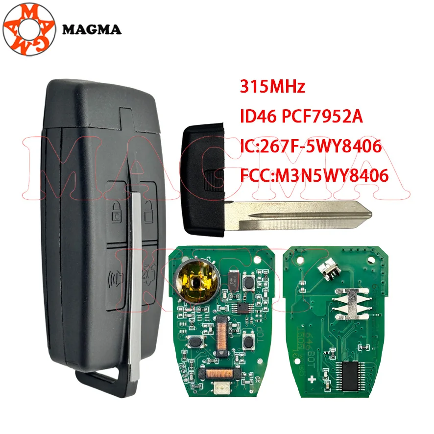MAGMA 267F-5WY8406 لينكولن MKS MKT فورد توروس 2009 2010 2011 2012 مفتاح ذكي PCF7952A 315MHz اسأل 46 رقاقة PCF7952A M3N5WY8406 #1